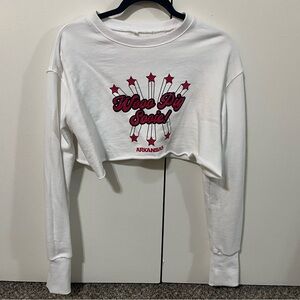 Arkansas 'Woo Pig Sooie!' White Cropped Sweatshirt
